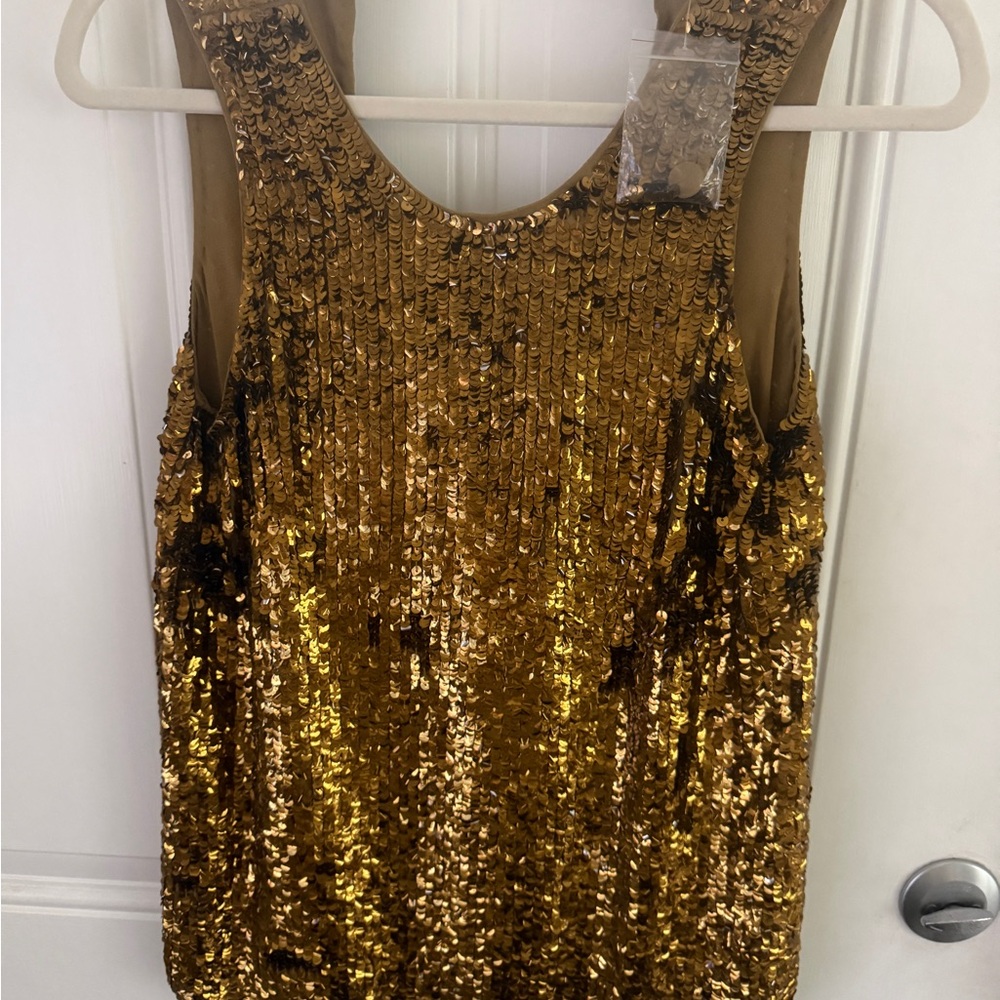 French Connection Gold Sequin Tank Top